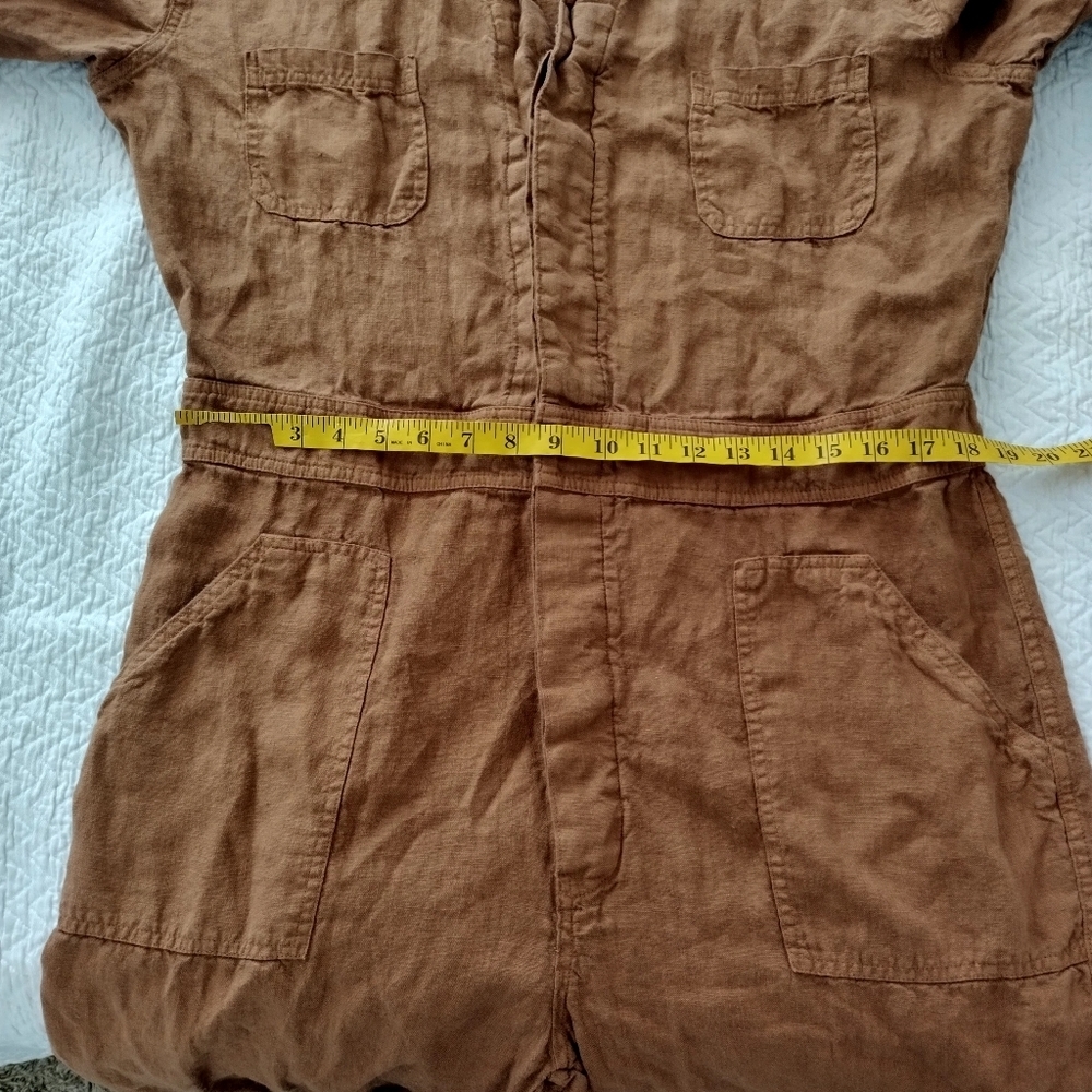 Casual Linen-Blend Utility Jumpsuit - Brown - Picture 9 of 11